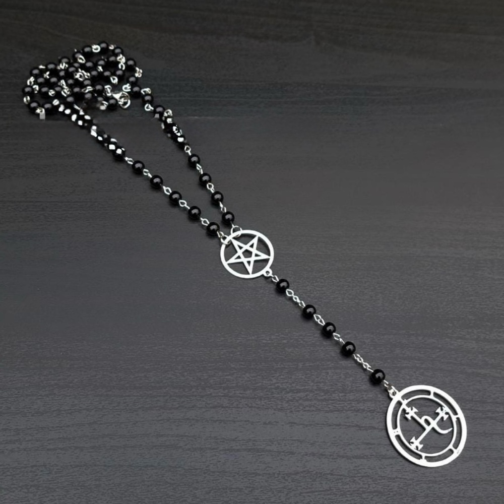 NEW Lilith Goddess Sigil Pentagram Witch Rosary Necklace